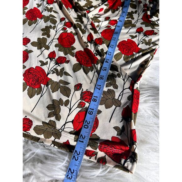 Doncaster Womens Floral-Print V-Neck Faux Wrap Blouse Top Romanticvibe Red Cream - Picture 8 of 8